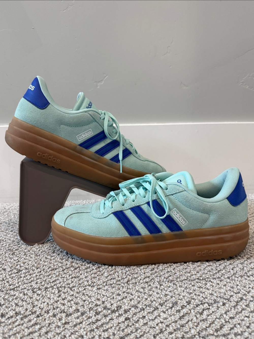 adidas Mint Green and Royal Blue Platform Sneakers with Gum Sole - Suede Low Top